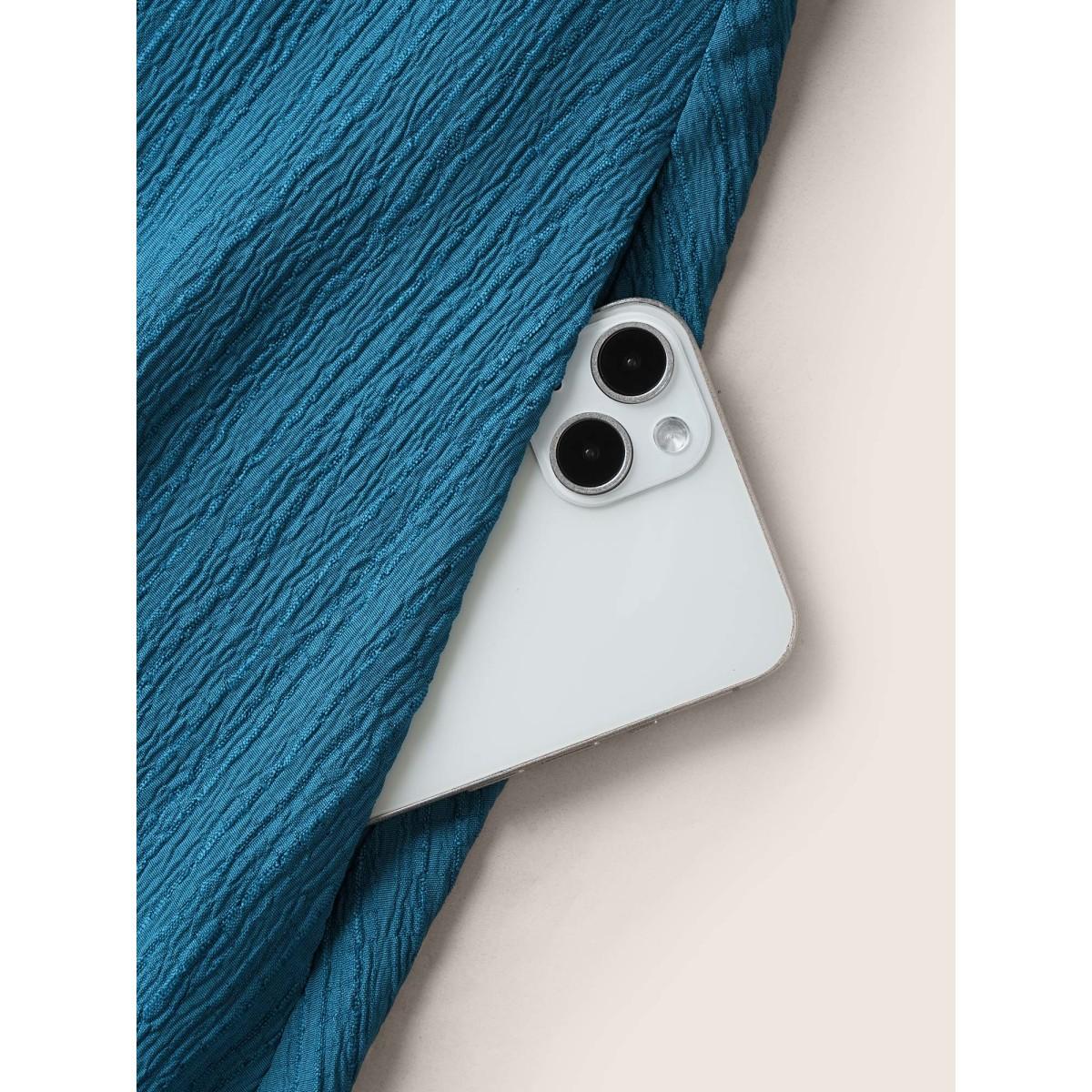 Plus Size Texture Drawstring Tie Knot Tassels Dress Cerulean Women Resort Tie knot V-neck Cap Sleeve Curvy BloomChic 22-24/3X Product Image