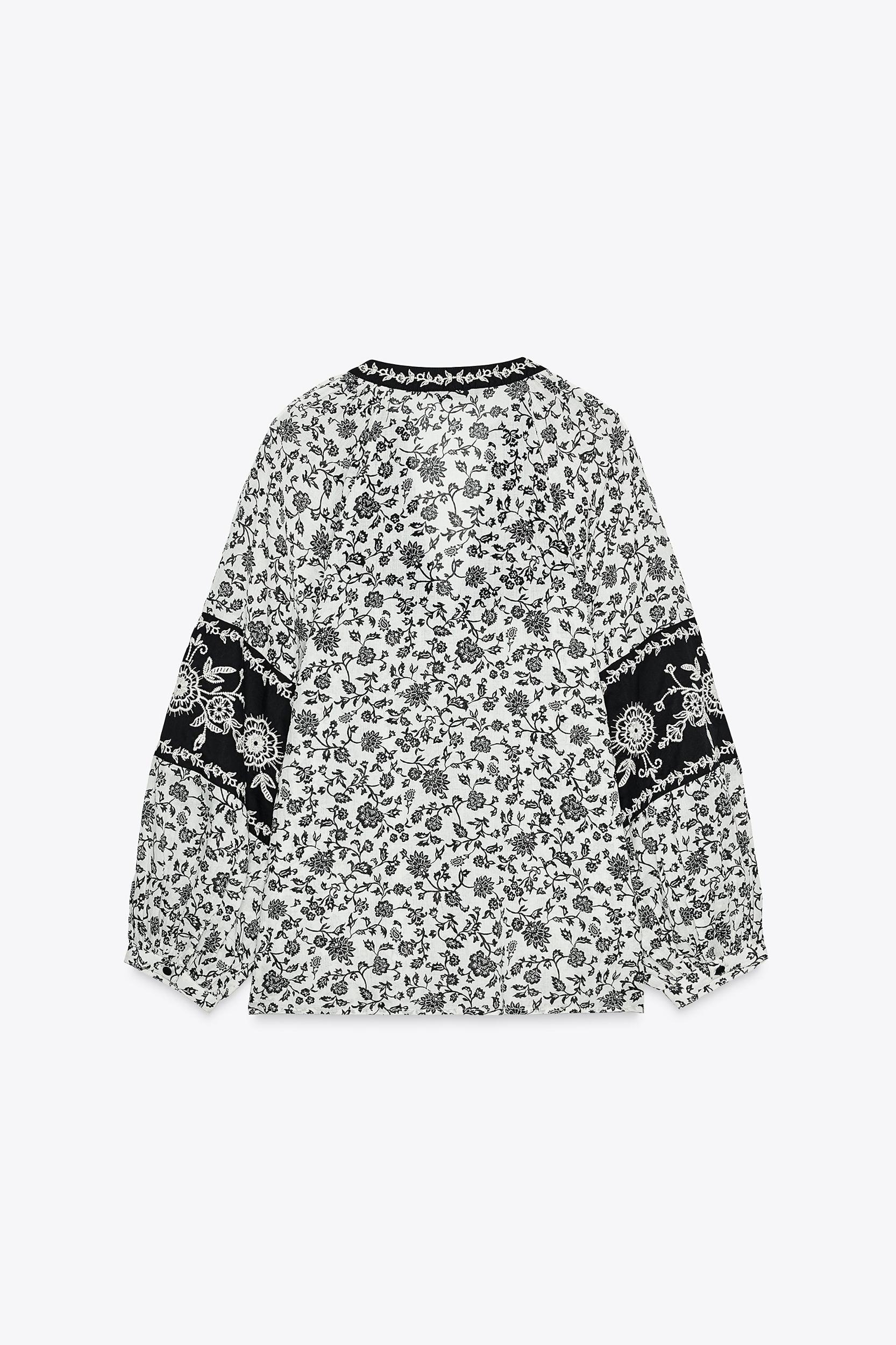 FLORAL PRINT BEADED EMBROIDERY BLOUSE Product Image