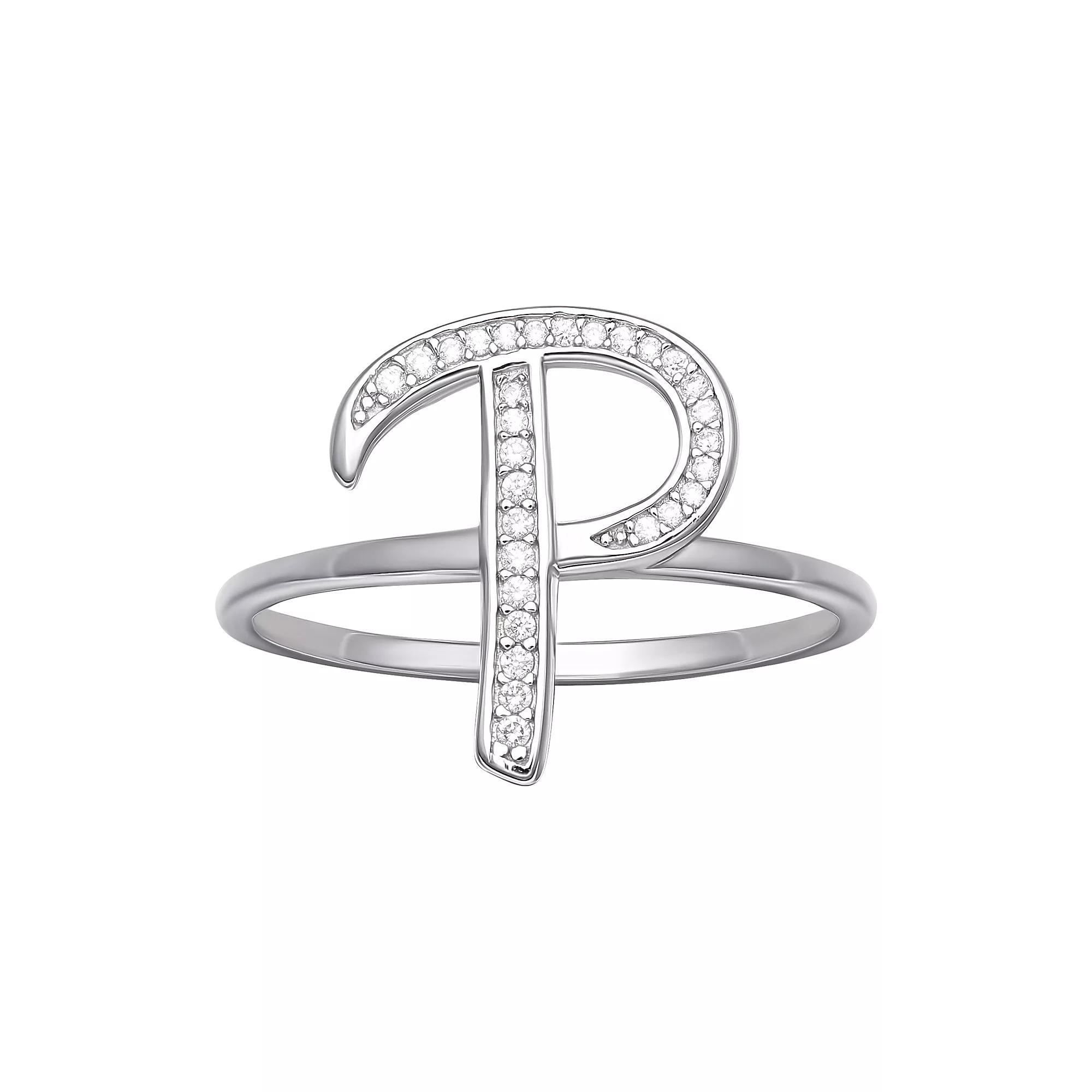PRIMROSE Sterling Silver Cubic Zirconia Initial Ring, Womens Sterling Silver E Product Image