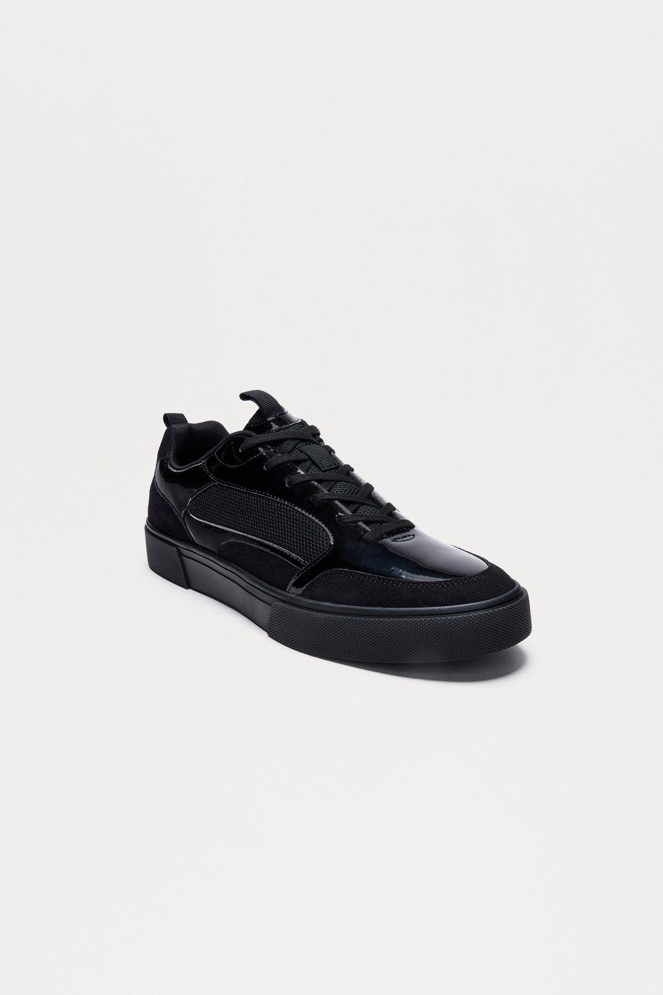 Patent Leather Lace Up Low Top Sneaker - Black Male Product Image