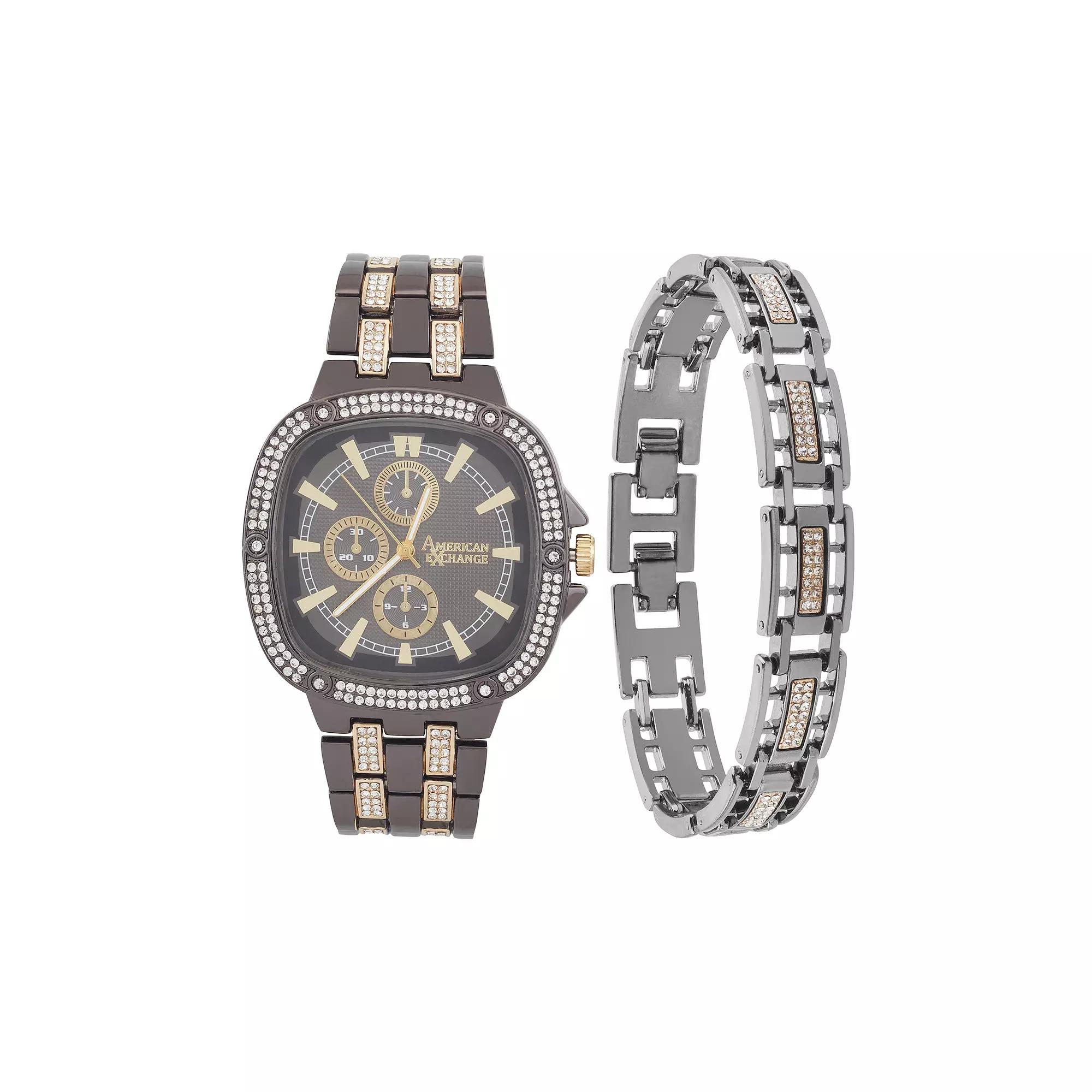 American Exchange Men's Two Tone Chronograph Watch & Bracelet Set,  Product Image