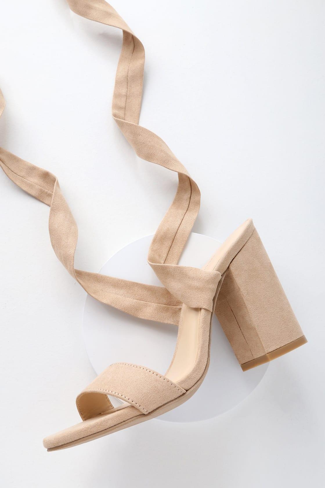 Alta Light Nude Suede Lace-Up Heels Product Image
