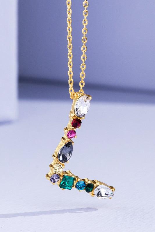 Multi Colored Rhinestone Letter Necklace Product Image