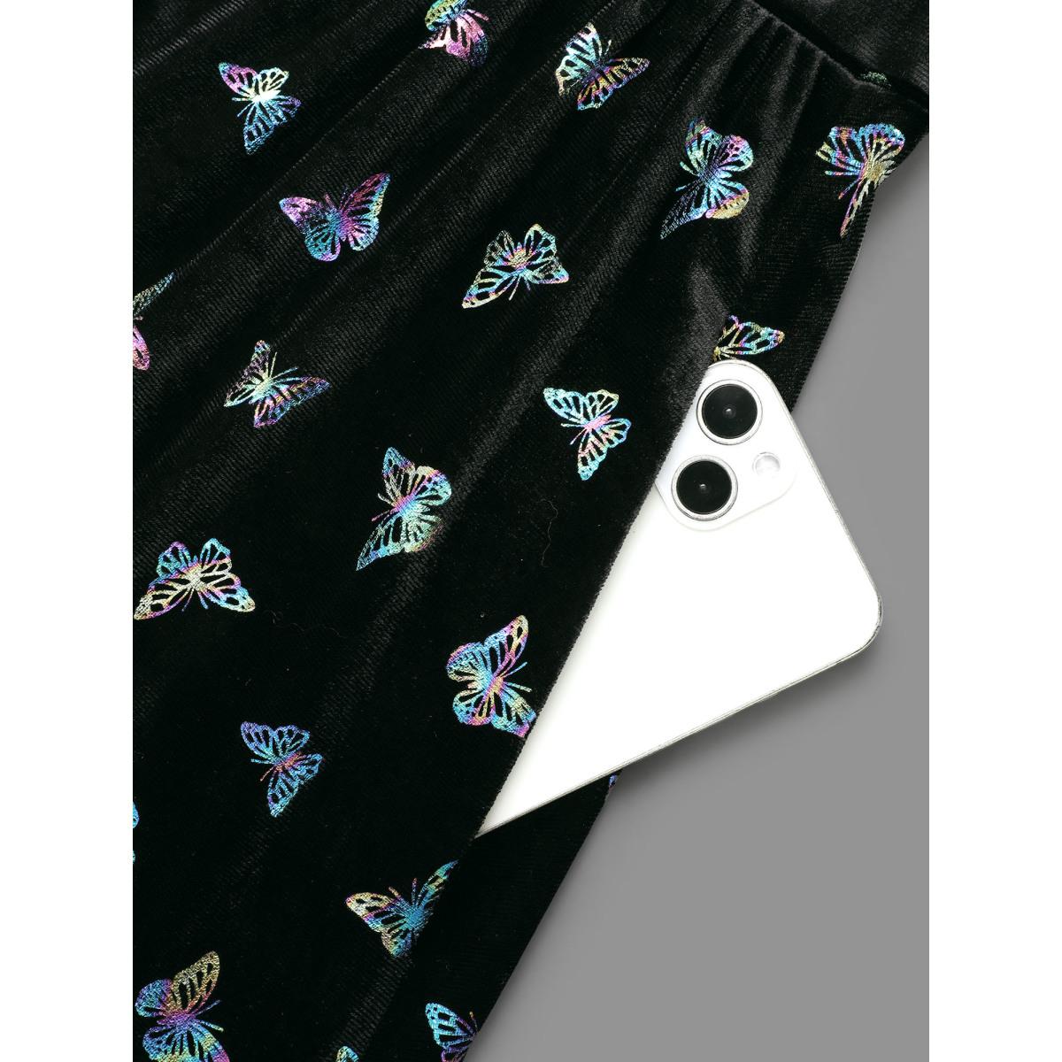 Plus Size Butterfly Glitter Flutter Sleeve Midi Dress BlackFlower Women Cocktail Texture Party Curvy Bloomchic 26/4X Product Image