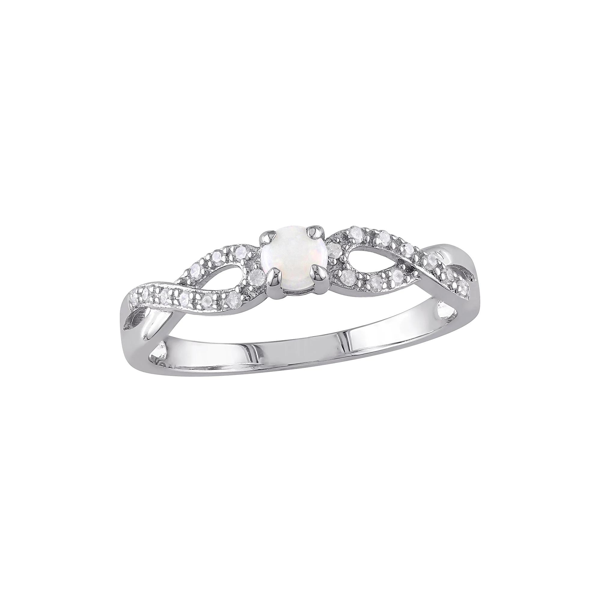 Stella Grace Sterling Silver White Opal & 1/10 Carat T.W. Diamond Infinity Ring, Women's, Size: 5, Silver Tone Product Image