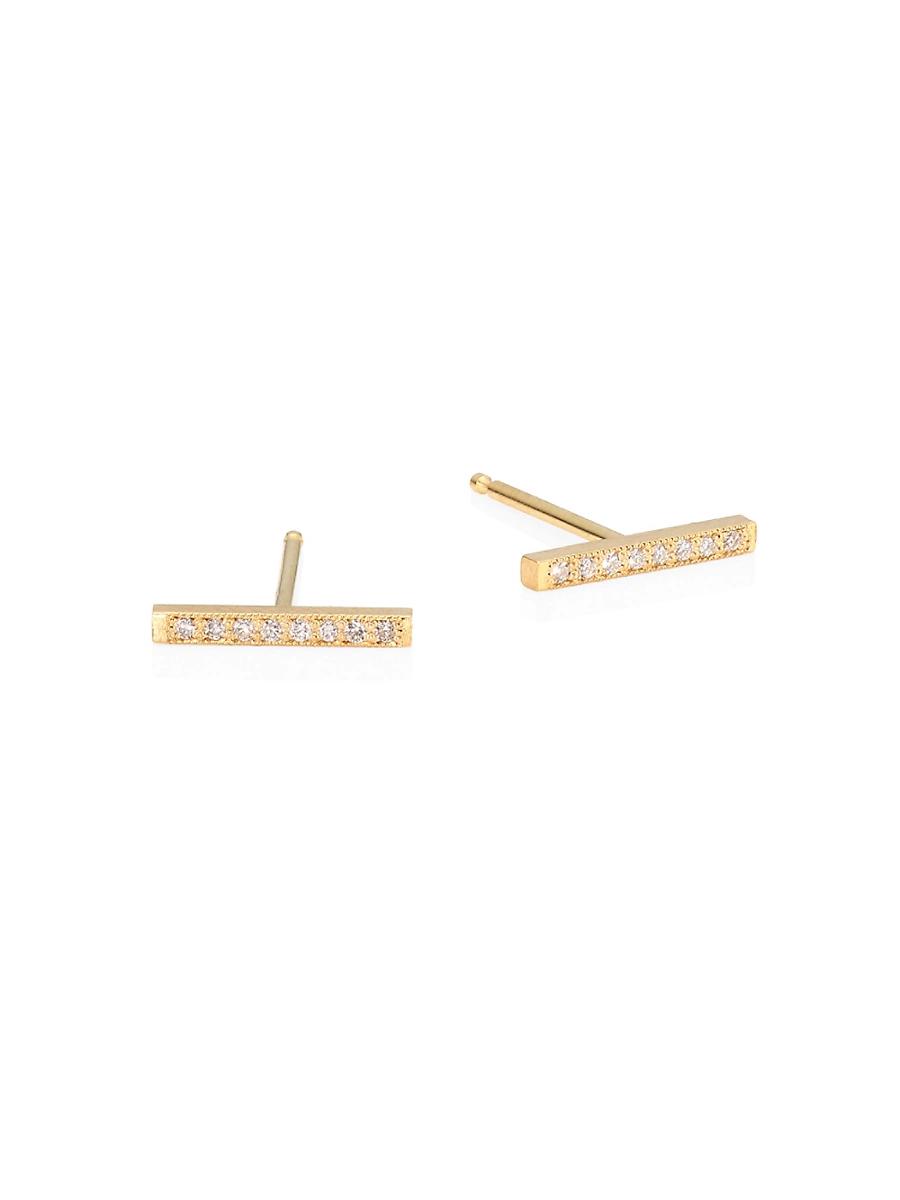 Womens Pav Diamond 14K Gold Bar Studs Product Image
