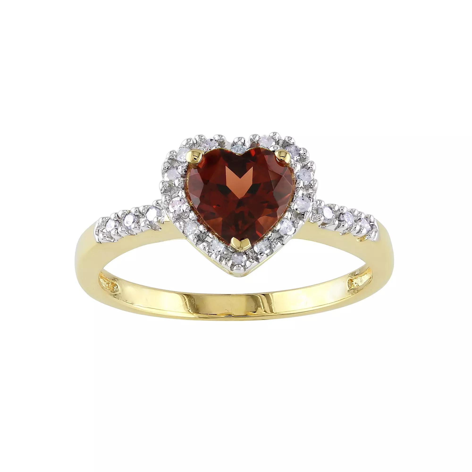 Stella Grace 10k Gold Garnet & 1/10 Carat T.W. Diamond Heart Ring, Women's, Size: 7.50 Product Image