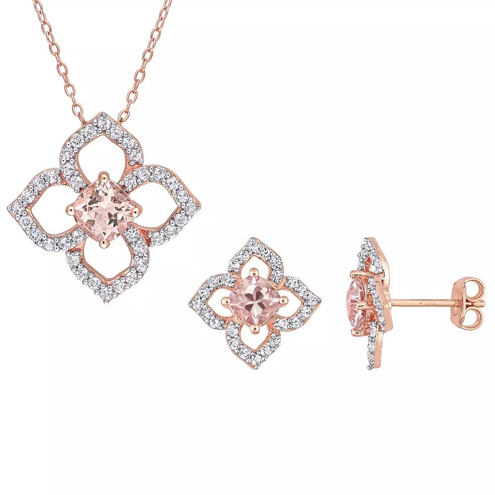 Stella Grace 18k Rose Gold Over Silver Morganite & White Topaz Floral Earring & Pendant Necklace Set, Womens Multicolor Product Image