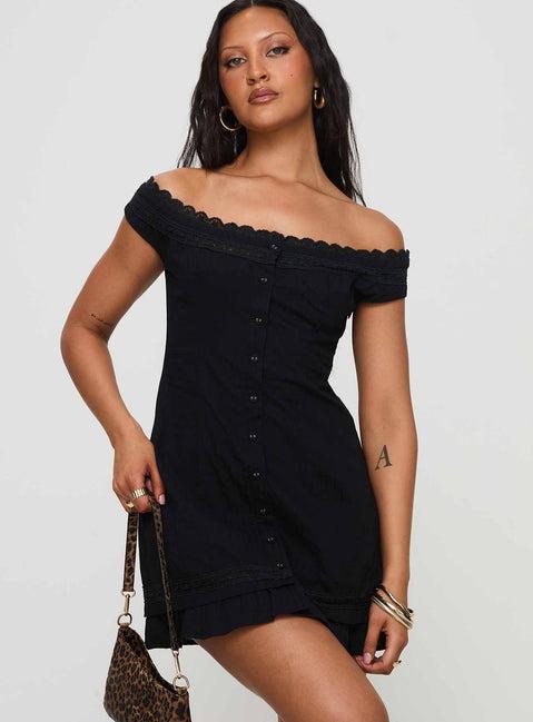 Mirrorball Off The Shoulder Mini Dress Black Product Image