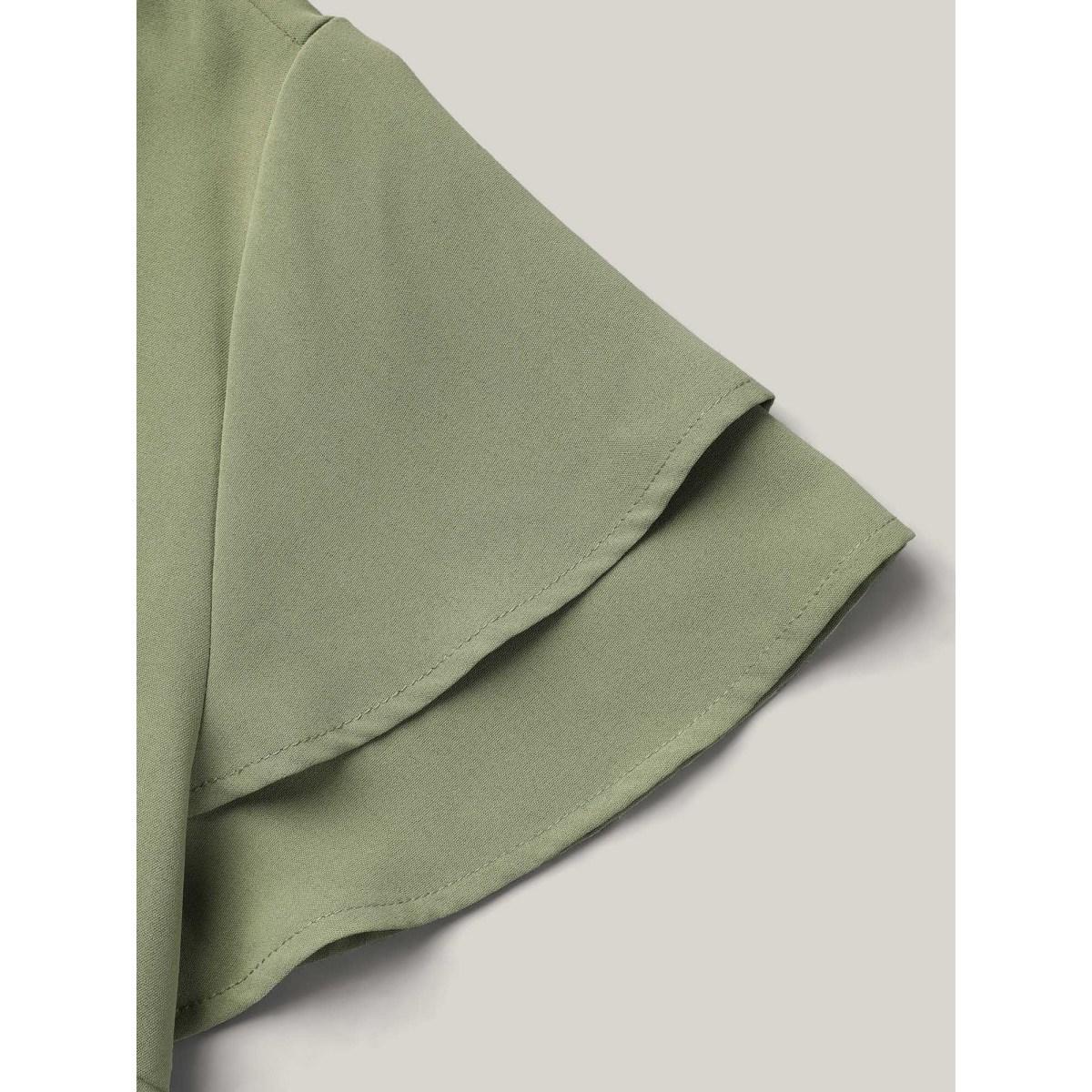 Plus Size Sage Ruffled Neck Toothpick Pleats Lotus Leaf Sleeve Shirt Women Elegant Short sleeve V-neck Everyday Blouses BloomChic 26/4X Product Image