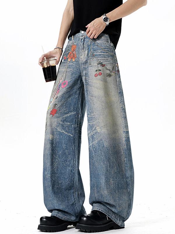 American Bear Chain Print Boyfriend Jeans Product Image