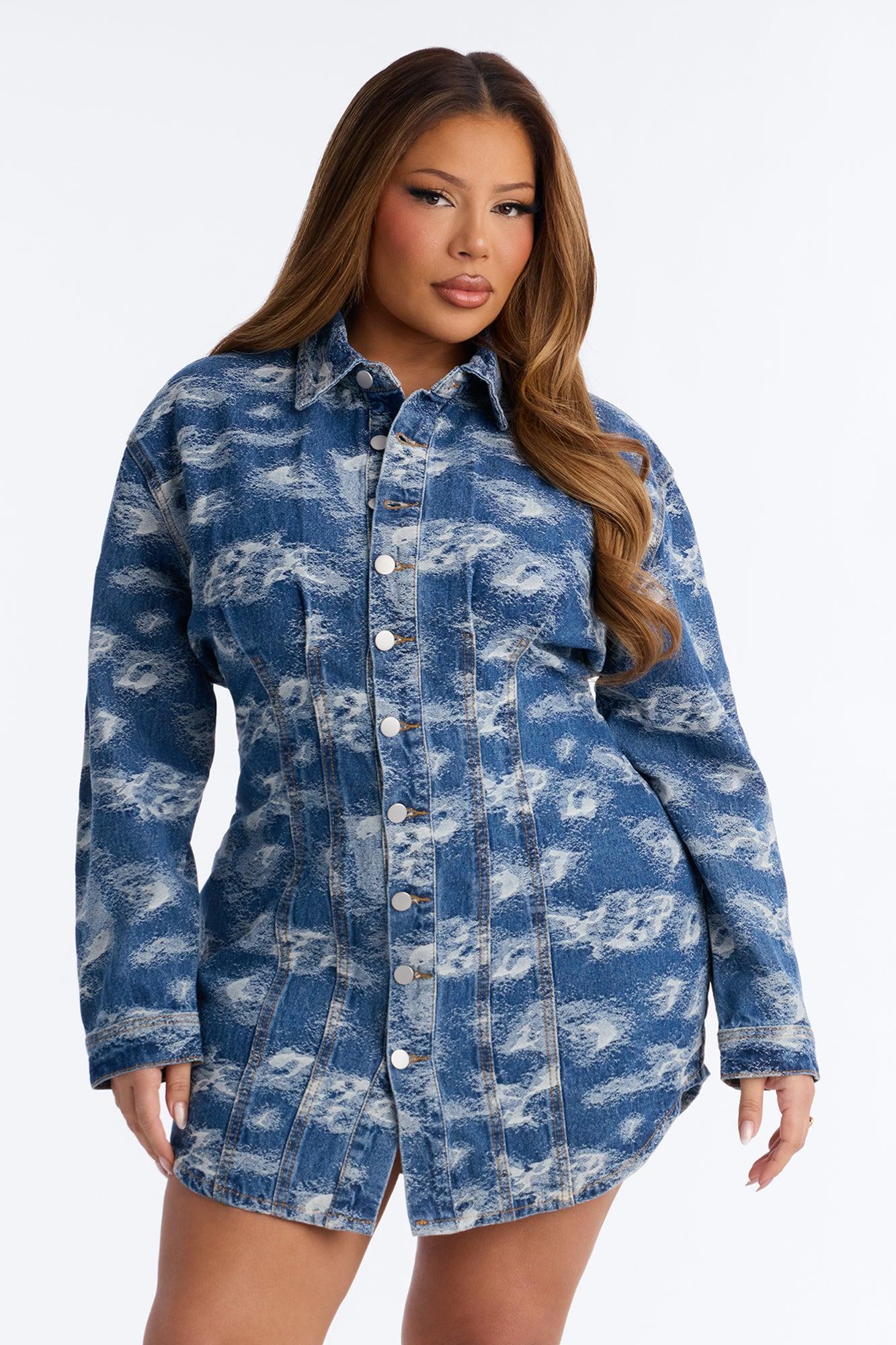 Alessandra Abstract Denim Mini Dress - Medium Wash Female Product Image