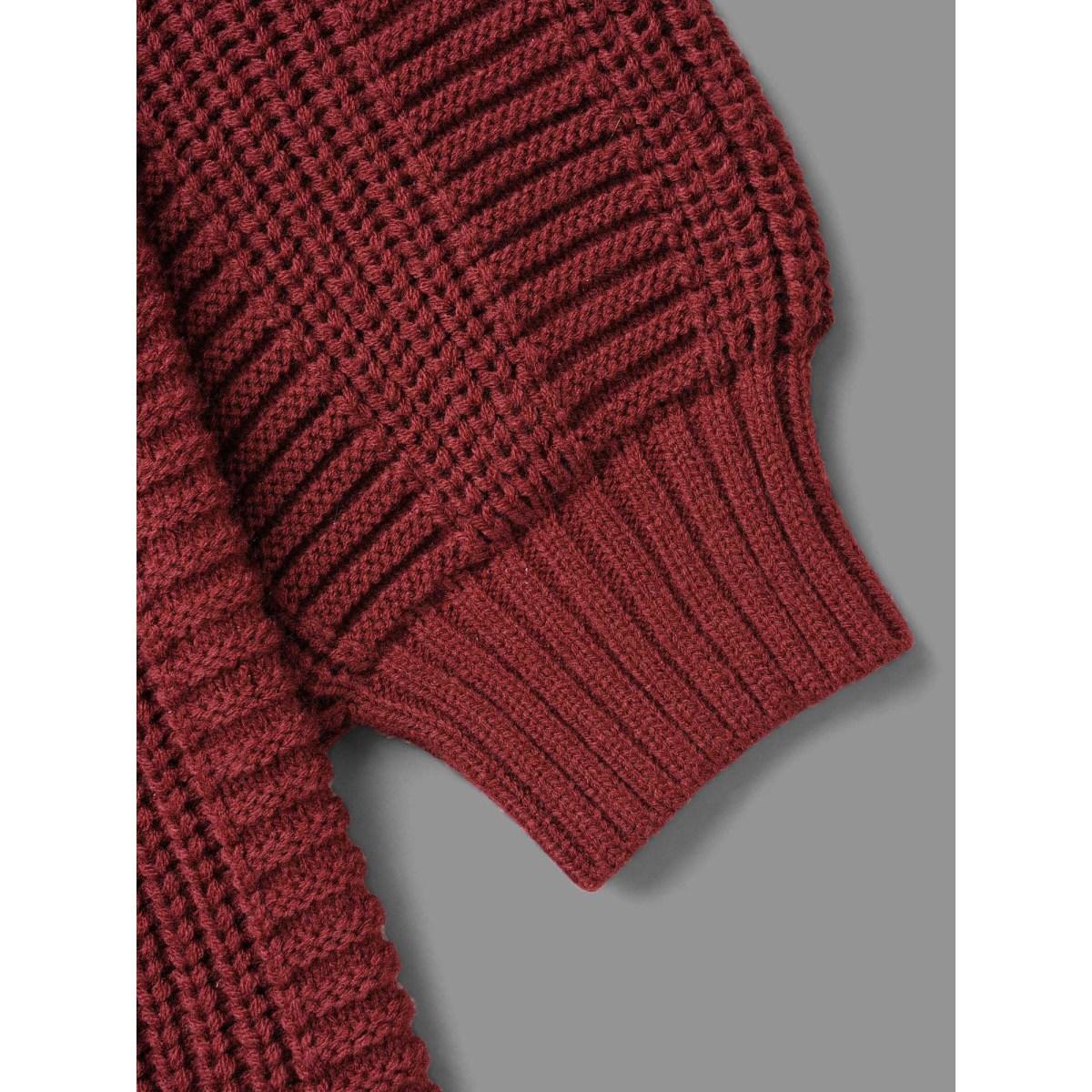 Plus Size Cable Knit Ribbed Detailing Open Front Cardigan Deepred Women Casual Loose Long Sleeve Everyday Cardigans BloomChic 30/6X Product Image