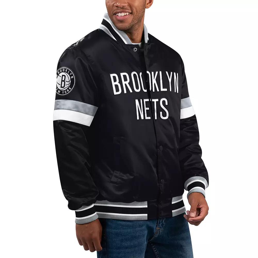 Men's Starter Black Brooklyn Nets Home Game Satin Full-Snap Varsity Jacket,  Product Image