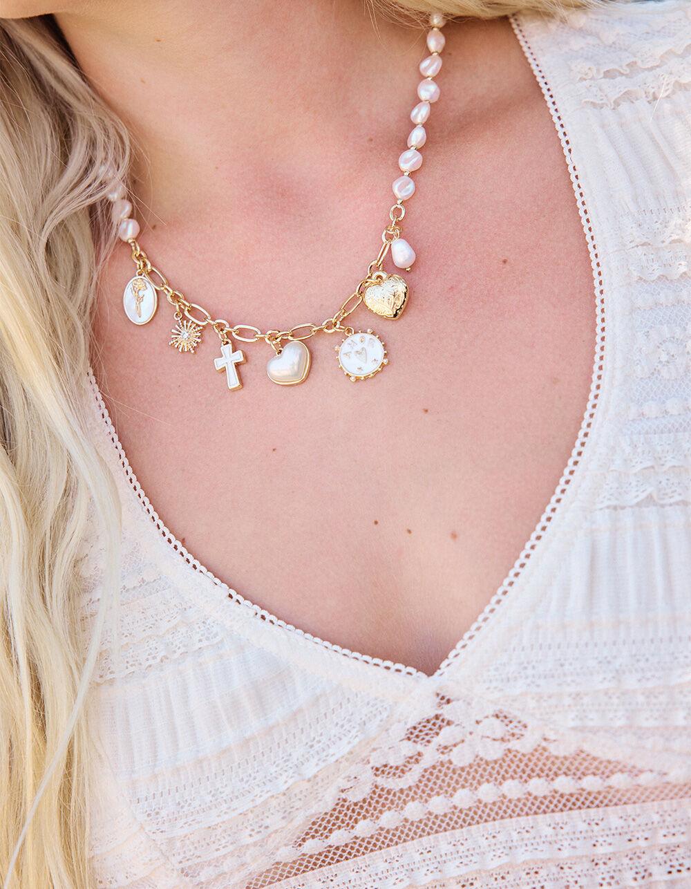 FULL TILT Cross Heart Rose Charm Necklace - GOLD Product Image