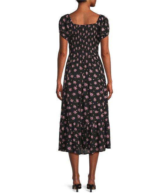 Angie Ditsy Floral Print Scoop Neck Short Puff Sleeve Midi Dress Product Image