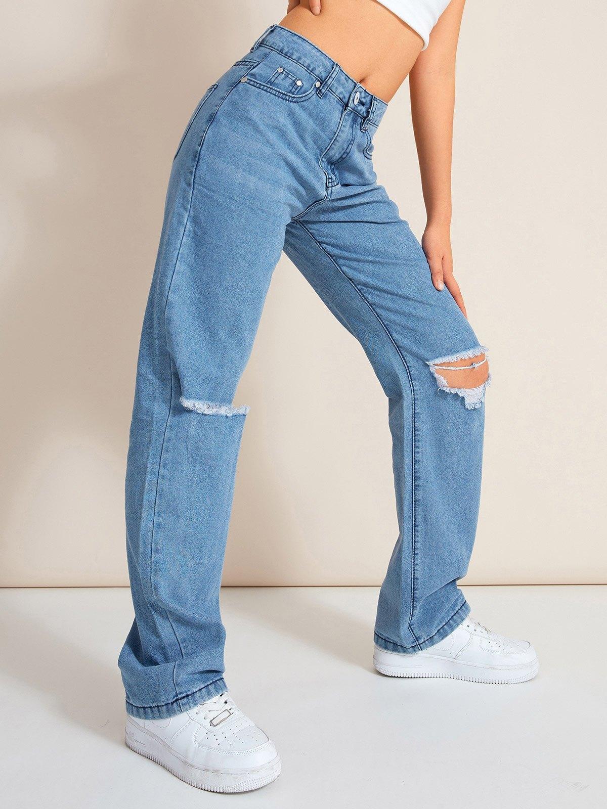 Washed High Rise Ripped Jeans Product Image