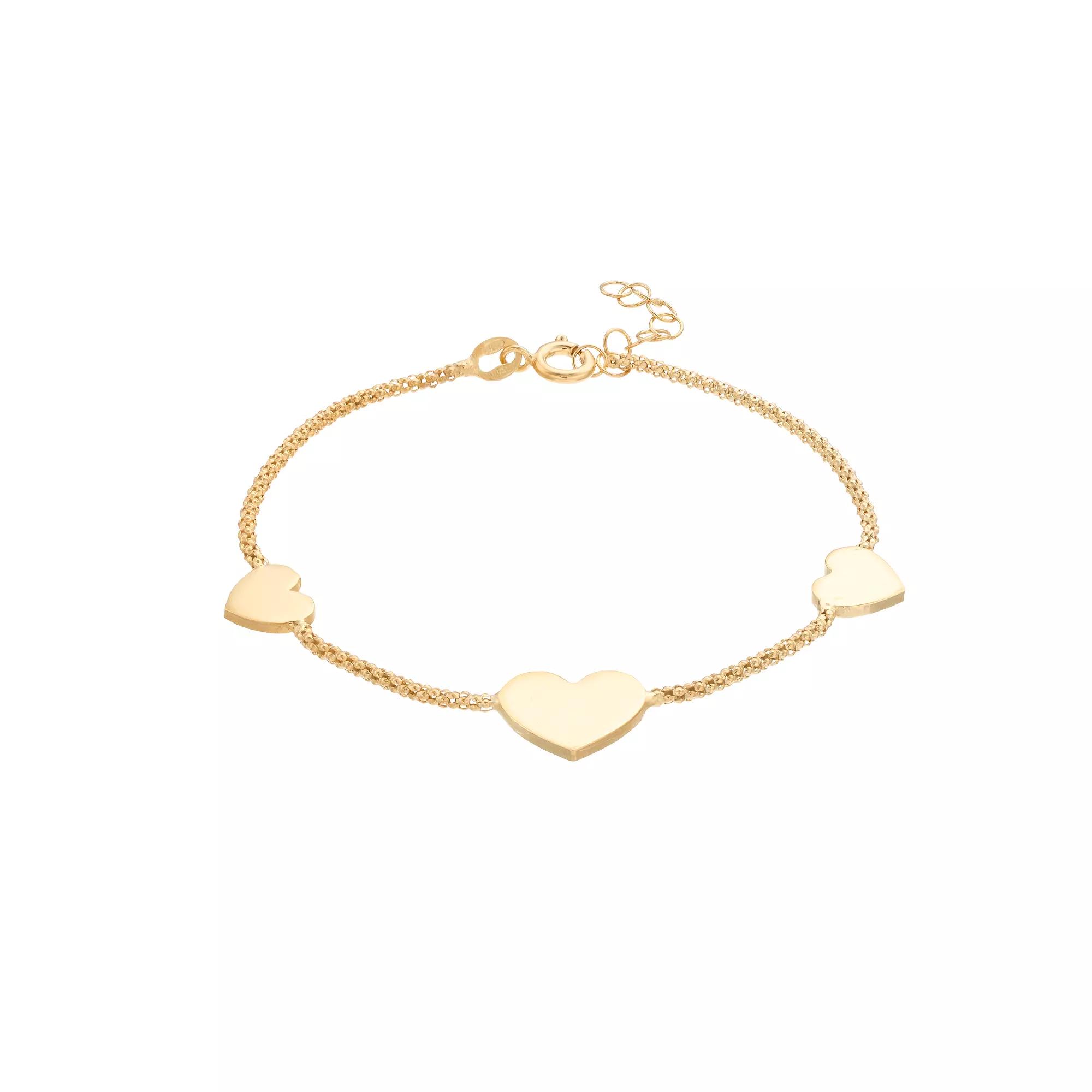Gold Tone Sterling Silver Heart Station Bracelet, Women's, Size: 8" Product Image