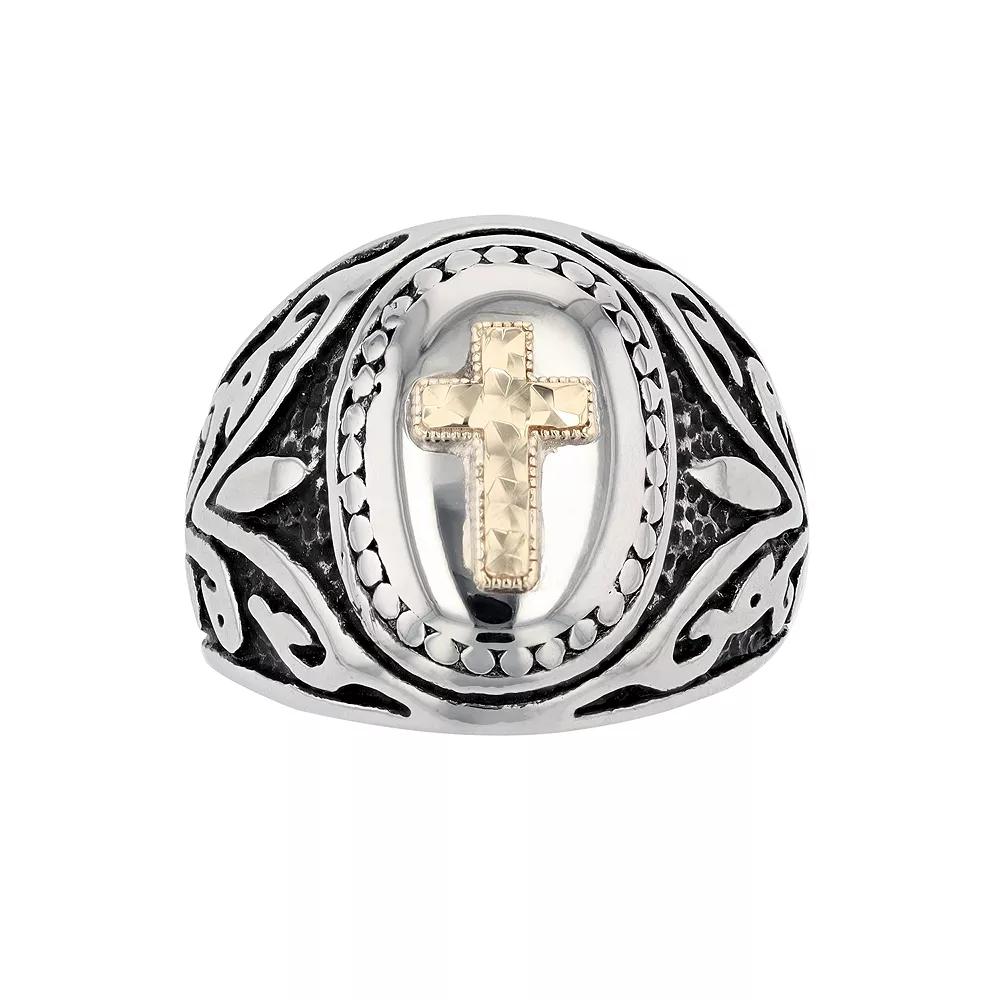 Men's Kristen Kesho 14k Gold Over Steel Cross Oval Antique Signet Ring, Size: 9, Stainless Product Image