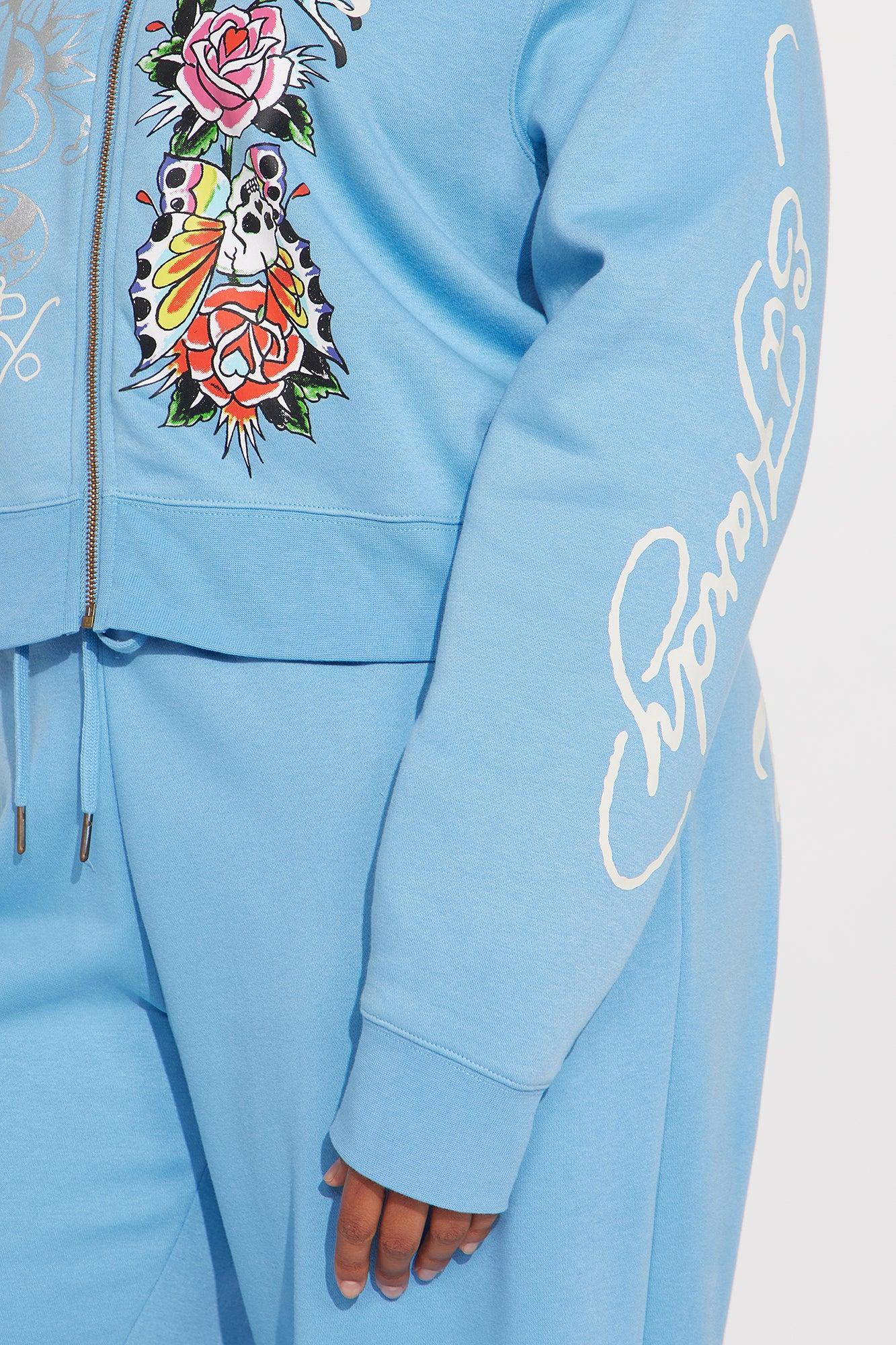 Ed Hardy Skull Haven Zip Up Hoodie - Light Blue Product Image