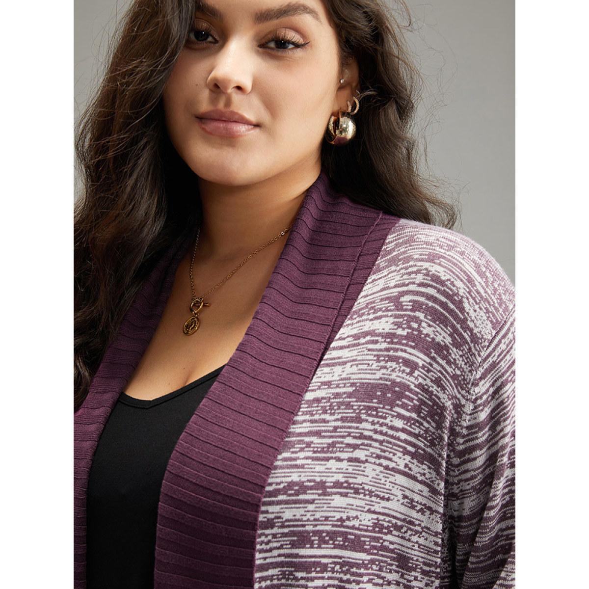 Plus Size Supersoft Essentials Patchwork Lapel Collar Cardigan Eggplant Women Casual Loose Long Sleeve Dailywear Cardigans BloomChic 26/4X Product Image