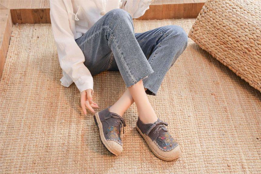 Leaf Embroidered Lace-Up Slip-Ons Product Image