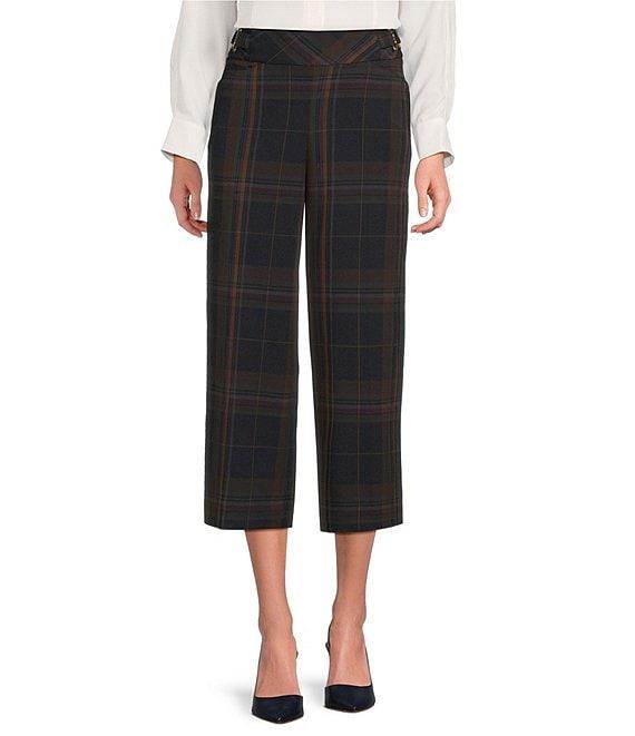 Investments Petite Multi Plaid PARK AVE fit Elite Stretch Pull-On Wide Leg Crop Pants Product Image