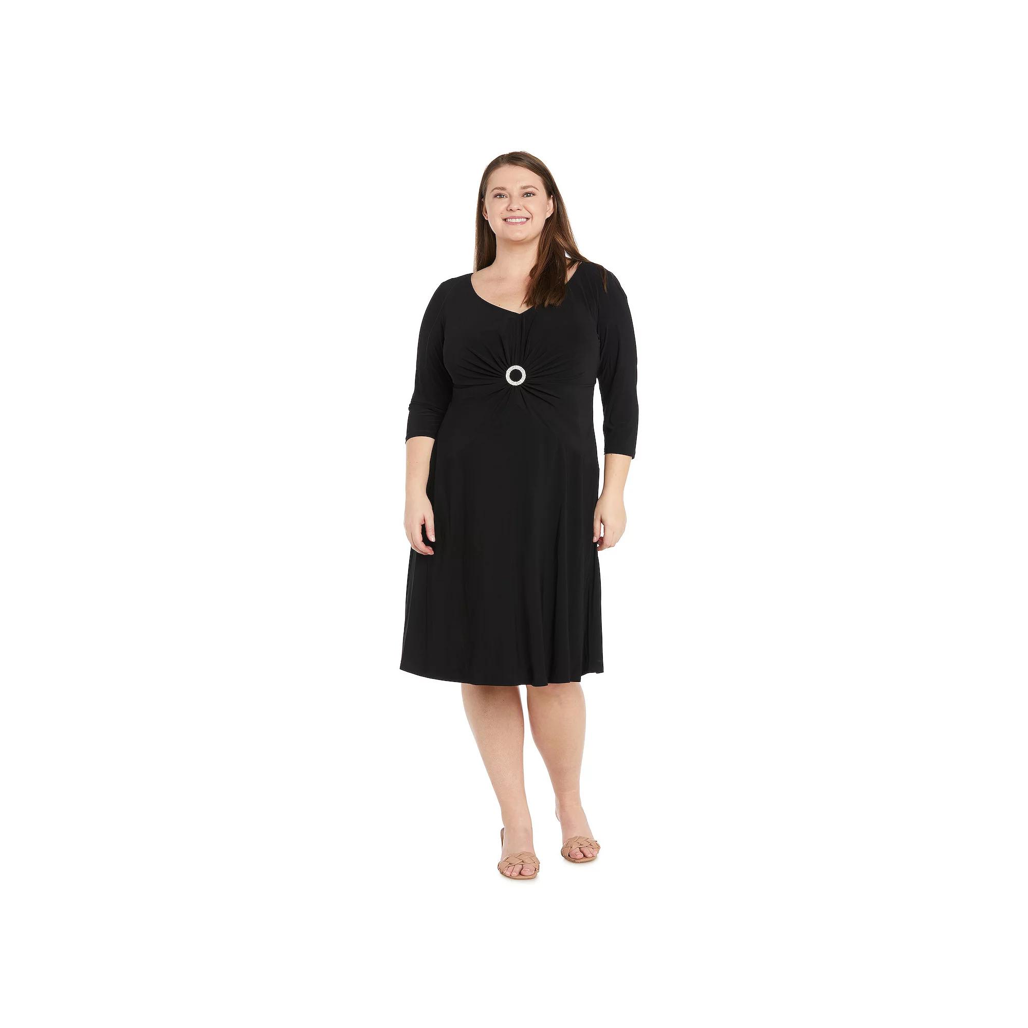 Plus Size R&M Richards Ruched O Ring Detail Fit and Flare Jersey Dress, Women's, Size: 14 W, Black Product Image