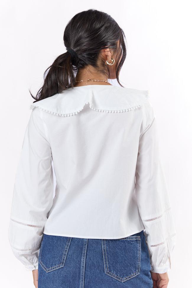 Burn The Breeze Ivory Ladder Detail Ruffle Front Blouse FINAL SALE Product Image