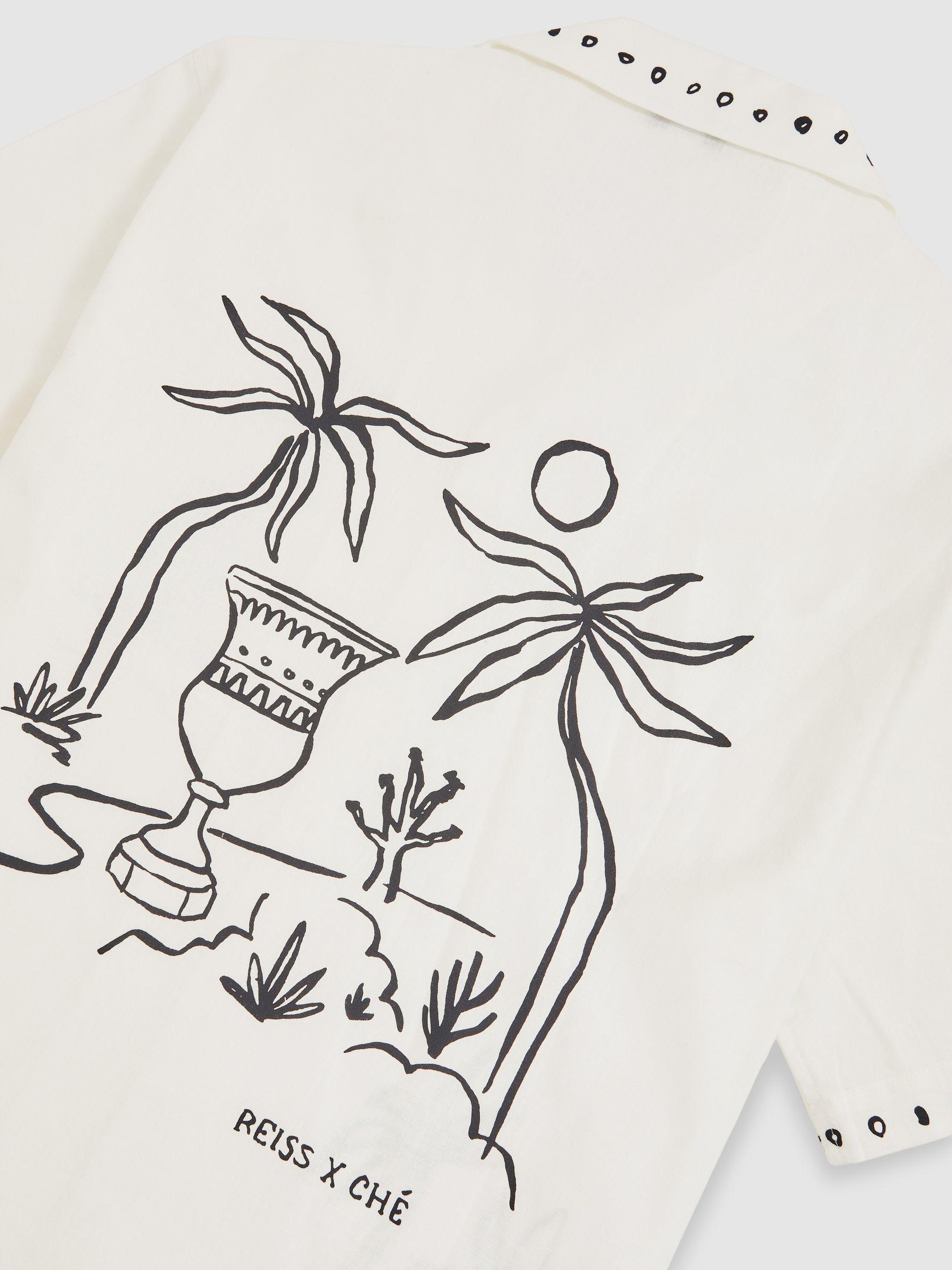 Reiss | Ché Cotton-Linen Palm Shirt in White Product Image