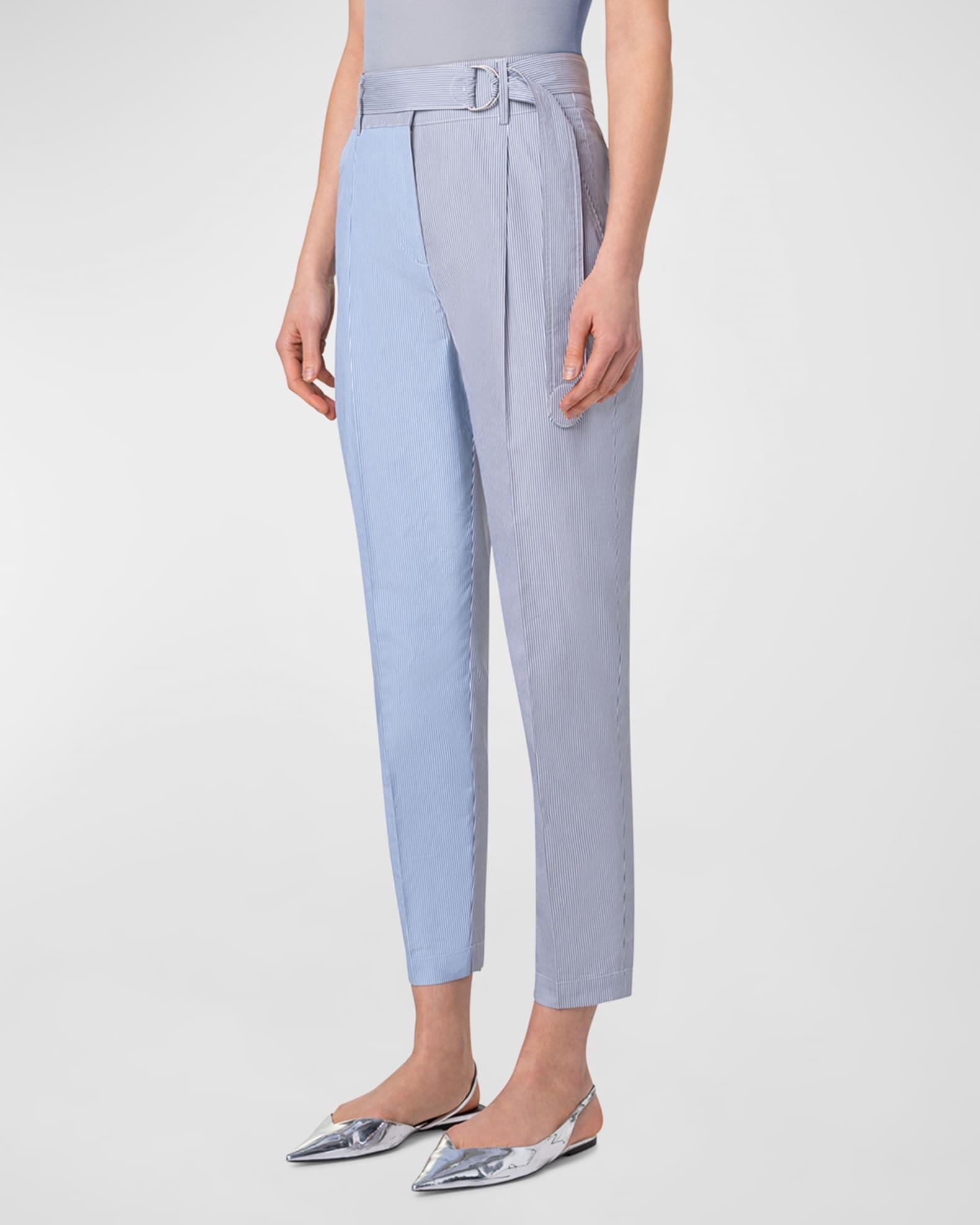 Fred Micro Stripe Cotton Poplin Tapered-Leg Ankle Pants With Belt Product Image