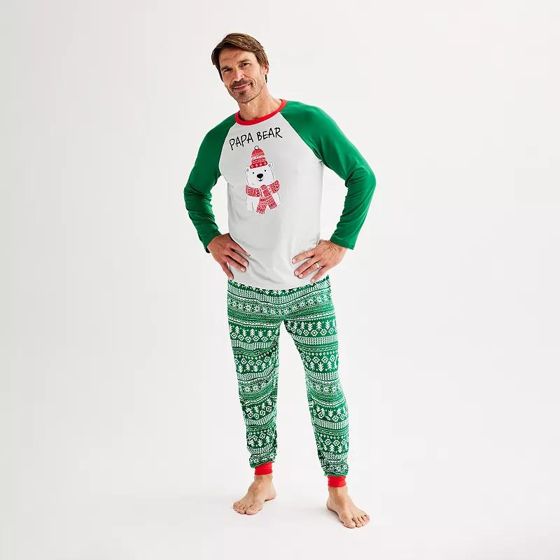 Men's Jammies For Your Families® Bear Pajama Top & Pajama Bottoms Set, Size: Medium, Green Fairisle Product Image