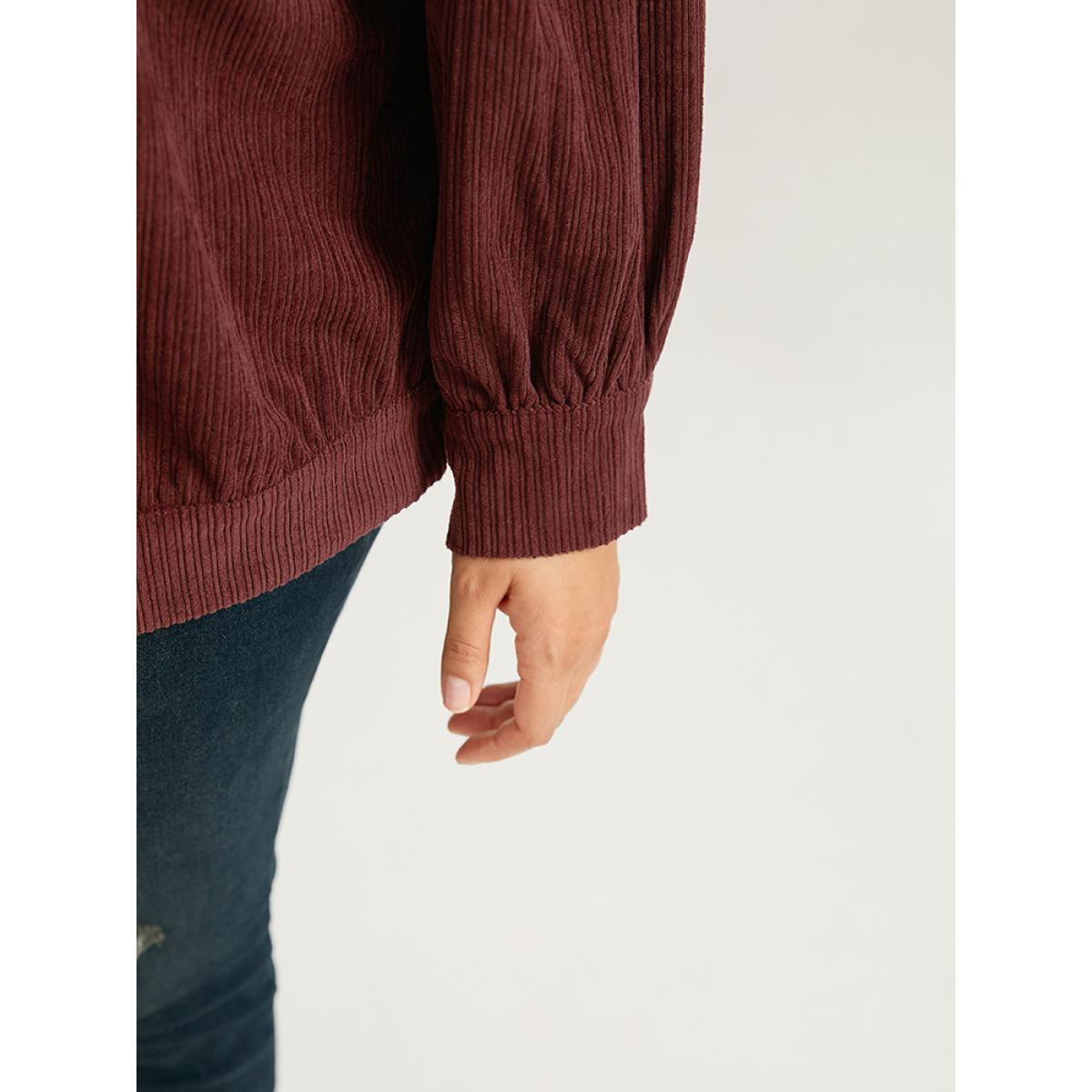 Plus Size Plain Texture Button Through Gathered Jacket Women Maroon Texture Dailywear Jackets BloomChic 12/L Product Image