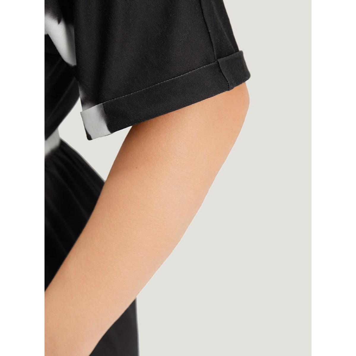 Plus Size Striped Tie Dye Pocket Drawstring Gathered Dress Black Women Casual Gathered V-neck Short sleeve Curvy Midi Dress BloomChic 10/M Product Image