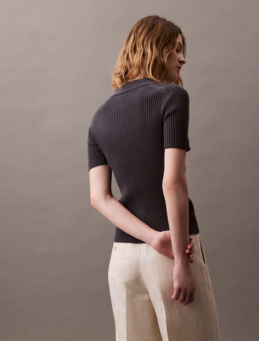 Smooth Cotton Rib Sweater Polo Shirt Product Image