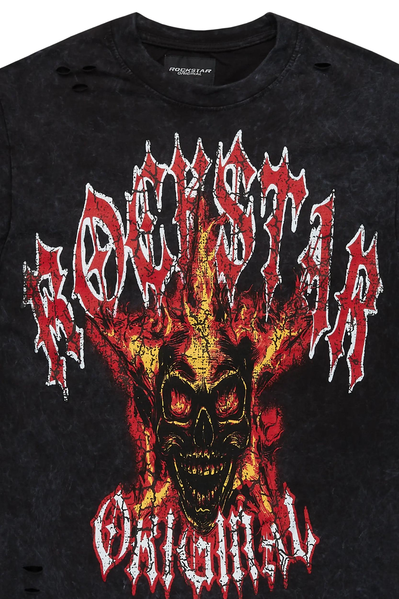 Kalvin Vintage Black Oversized Graphic T-Shirt Male Product Image