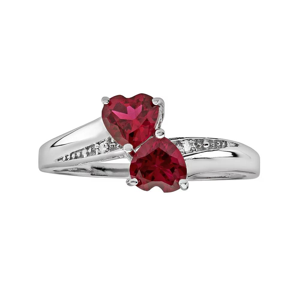 Gemminded Sterling Silver Lab-Created Ruby and Diamond Accent Heart Bypass Ring, Women's, Size: 5, Red Product Image