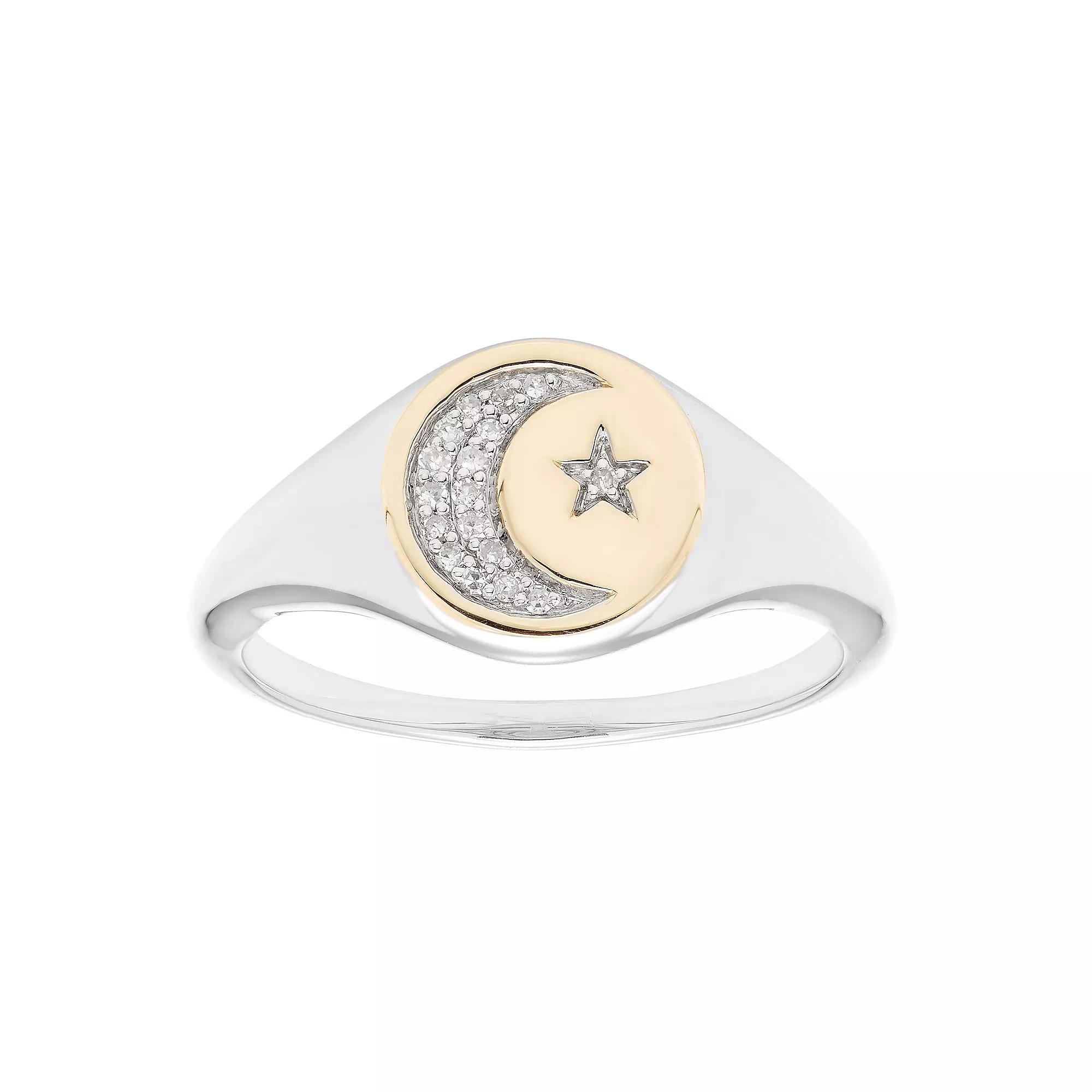 It's Personal 14k Gold Over Sterling Silver Diamond Accent Moon & Star Signet Ring, Women's,  Product Image