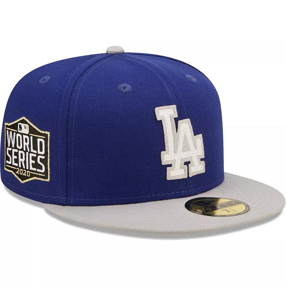 Men's New Era Royal/Gray Los Angeles Dodgers 2020 World Series Champions Letterman 59FIFTY Fitted Hat,  Product Image