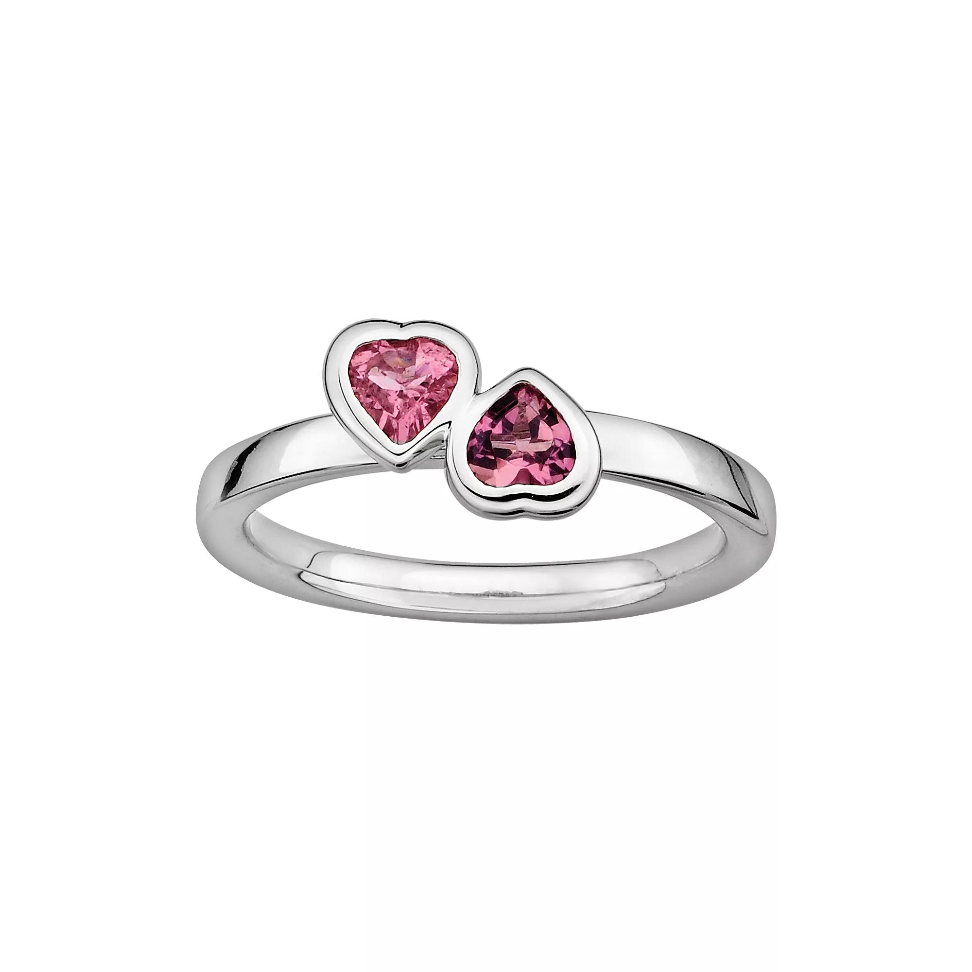 Stacks & Stones Sterling Silver Pink Tourmaline Heart Stack Ring, Women's, Size: 10 Product Image