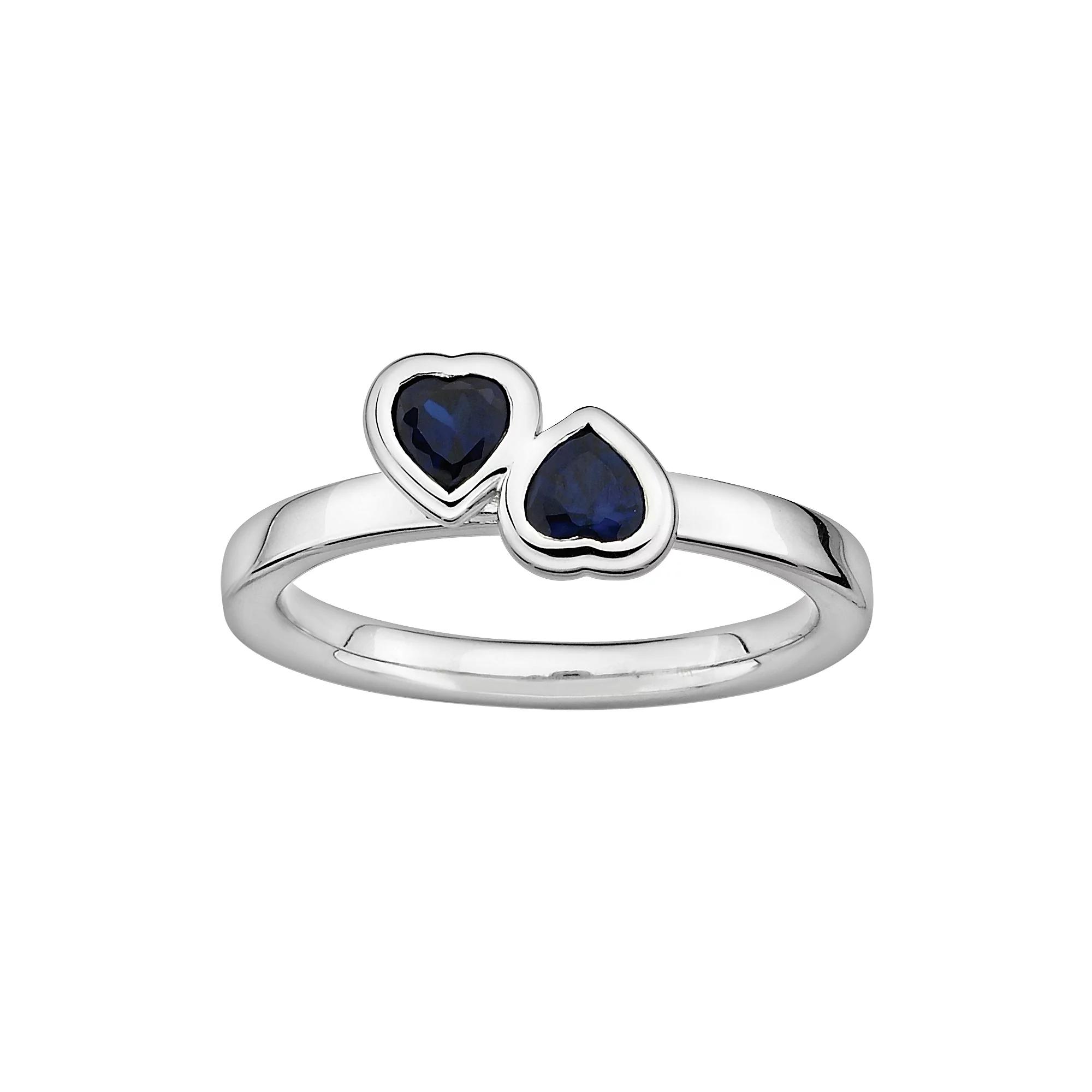 Stacks & Stones Sterling Silver Lab-Created Sapphire Heart Stack Ring, Women's, Size: 10 Product Image