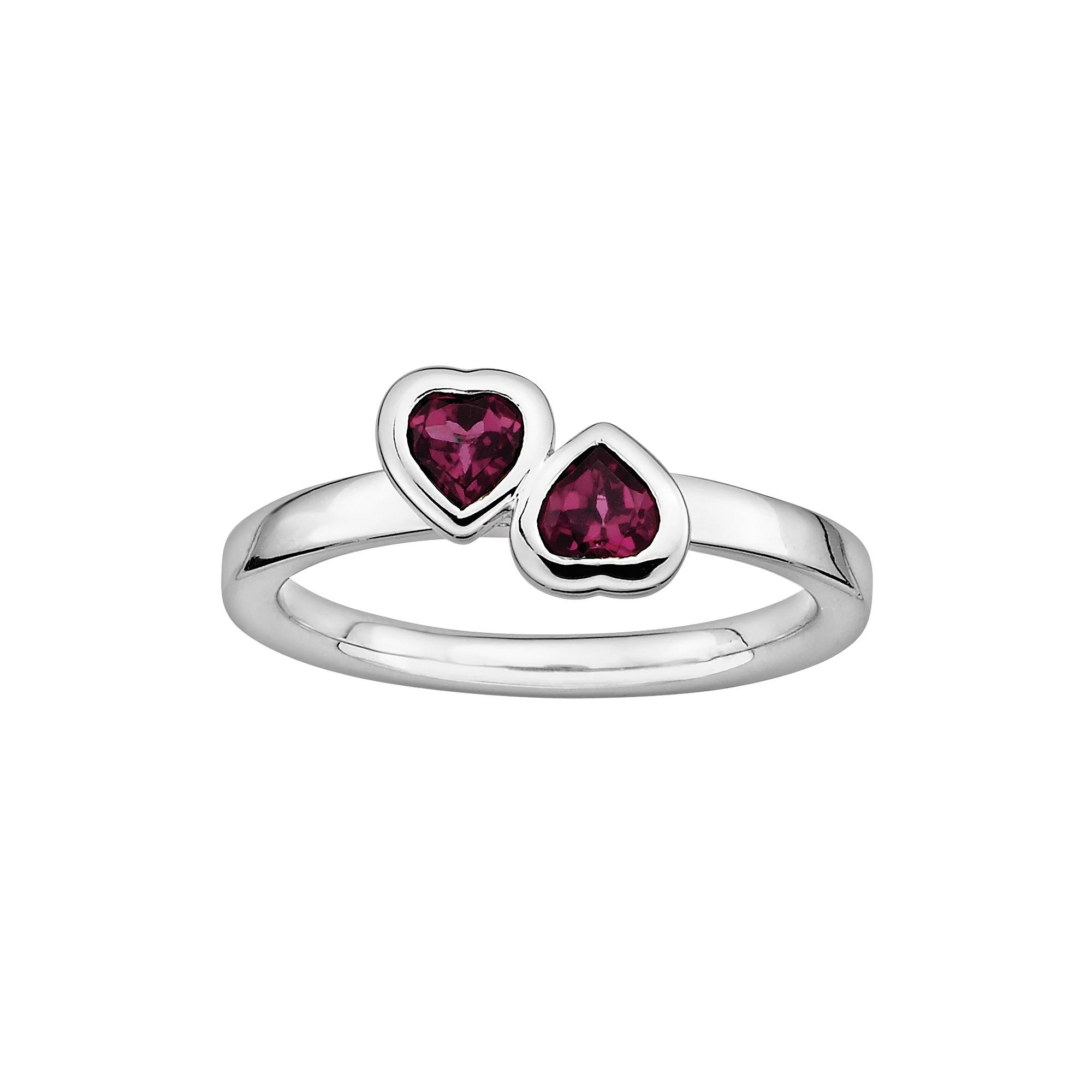 Stacks & Stones Sterling Silver Rhodolite Garnet Heart Stack Ring, Women's, Size: 5 Product Image