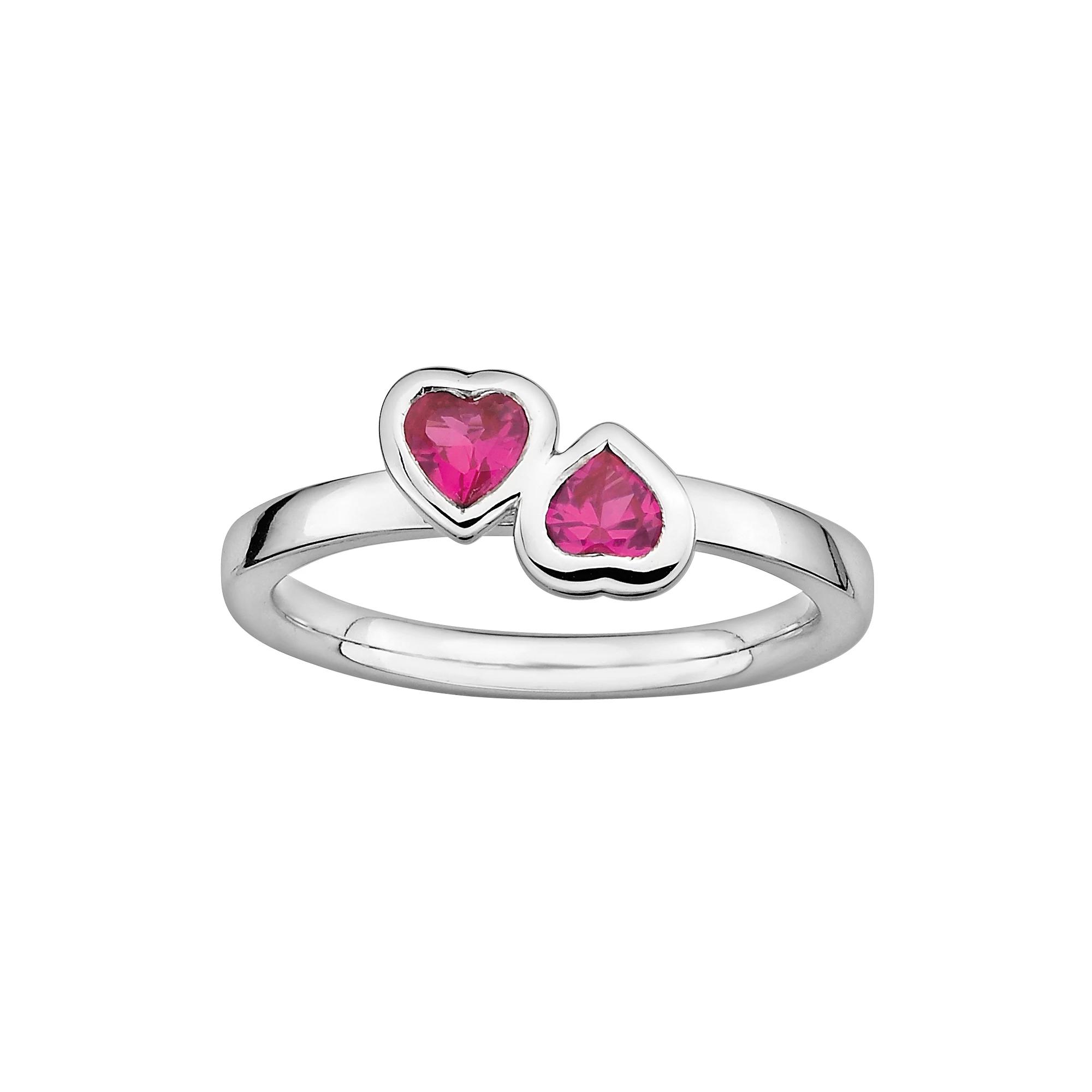 Stacks & Stones Sterling Silver Lab-Created Ruby Heart Stack Ring, Women's, Size: 9 Product Image
