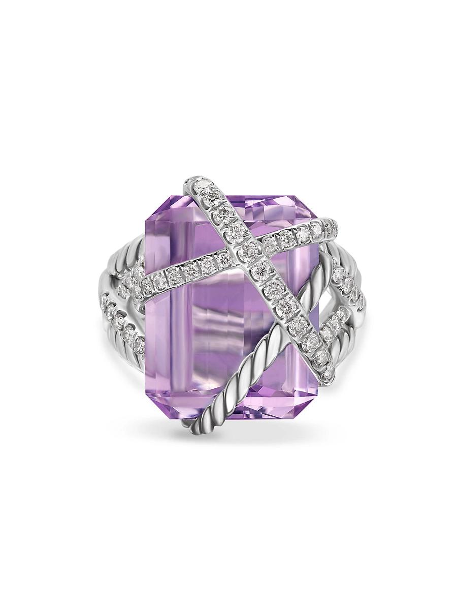 Womens Crystal Cable Wrap Ring in Sterling Silver Product Image