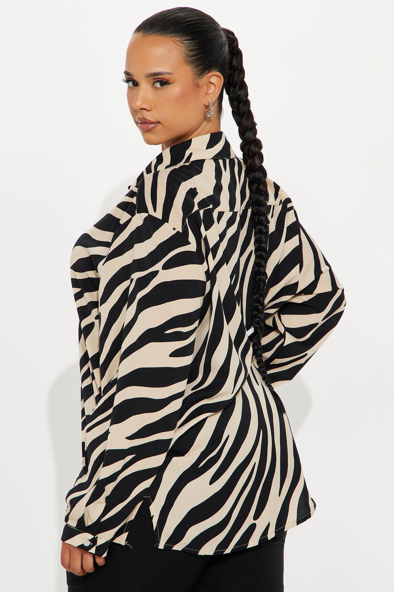 Zebra Fusion Satin Shirt - Ivory/combo Female Product Image
