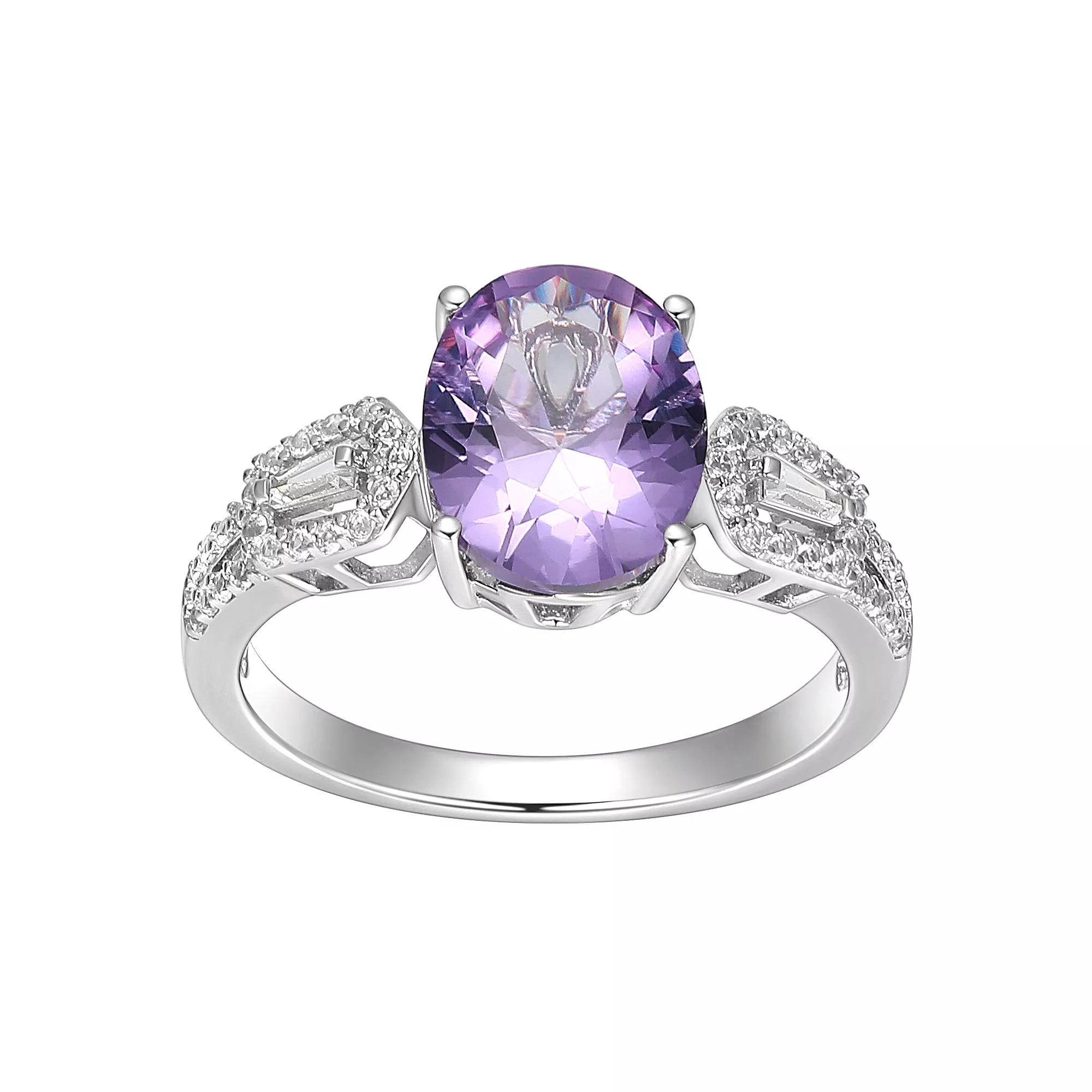 Rhodium-Plated Sterling Silver Lab-Created Alexandrite and Lab-Created White Sapphire Ring, Women's, Size: 8 Product Image
