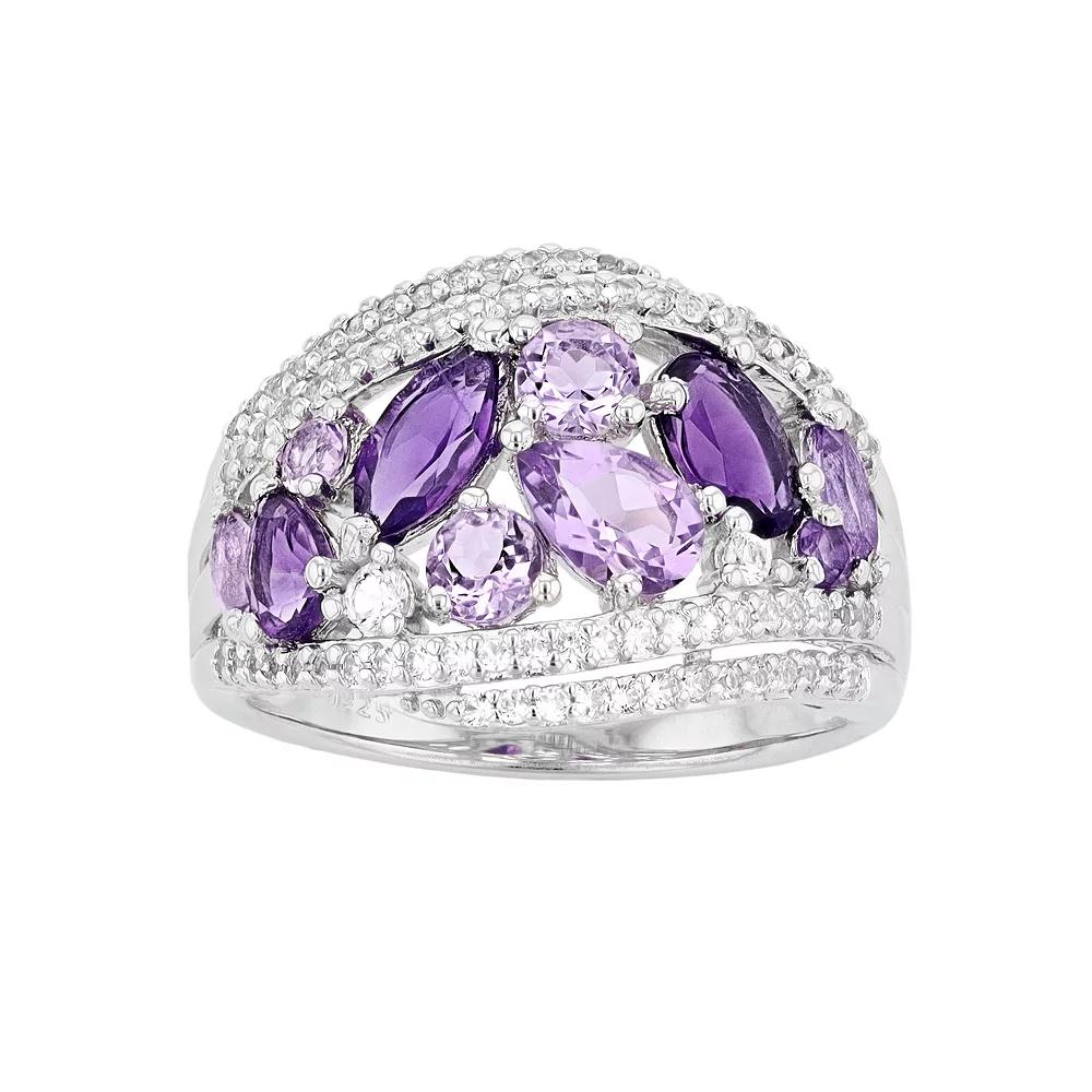 Sterling Silver Amethyst & Lab-Created White Sapphire Cluster Ring, Women's, Size: 7 Product Image