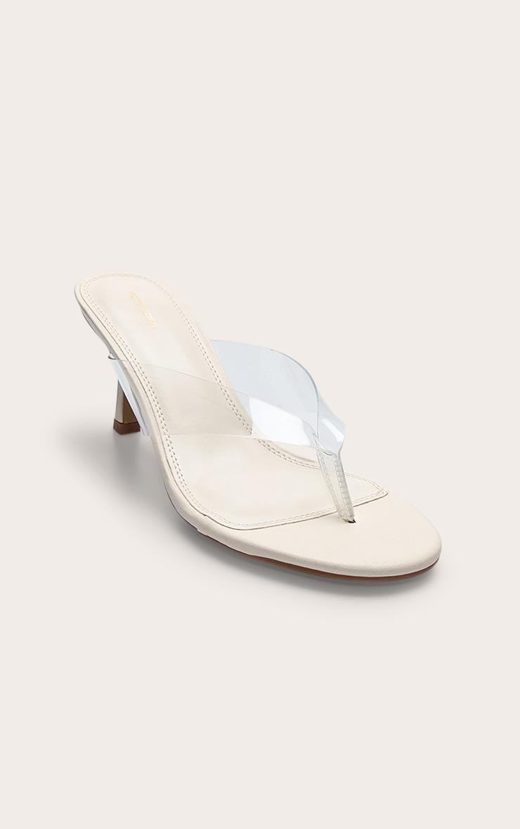 Ecru Pu Round Toe Thong Perspex Straps Mid Heeled Mules Product Image