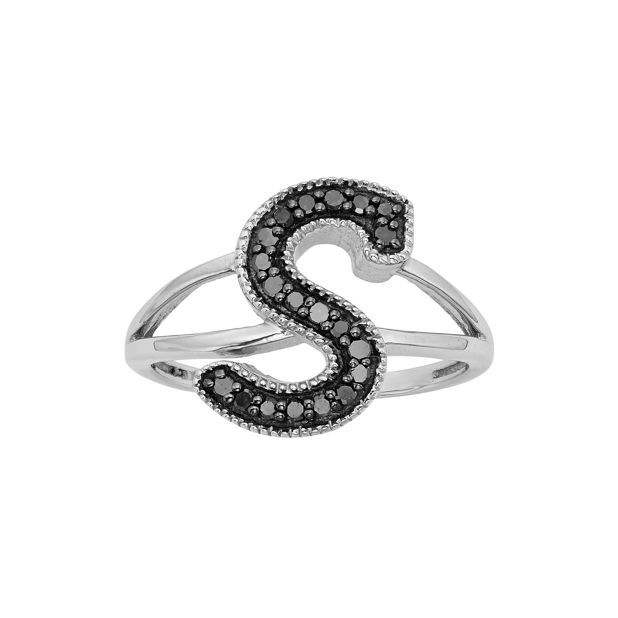 Jewelexcess Sterling Silver 1/4-ct. T.W. Black Diamond Initial Ring, Womens Product Image