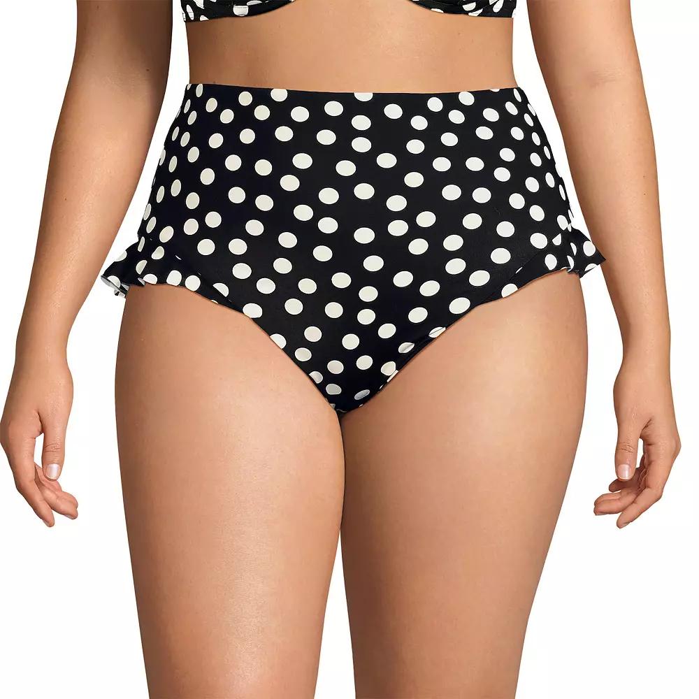 Plus Size Lands' End Ruffle High Waisted Swim Bottoms, Women's, Size: 16 W, Black White Dots Product Image